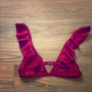 Wine Red Ruffle Detail Bikini Top